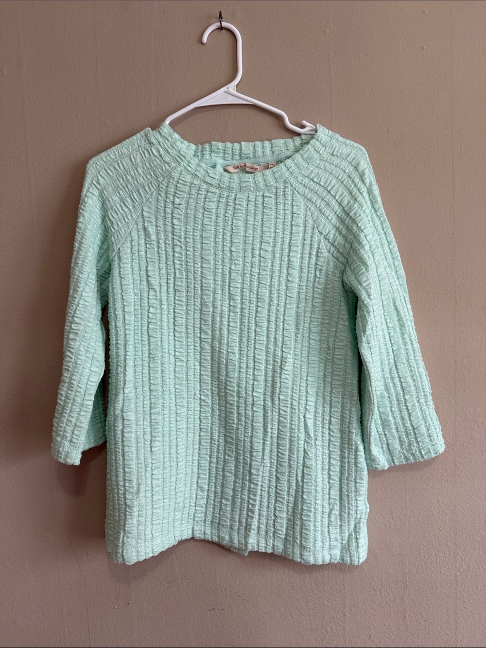 Soft Surroundings Mint Textured Crewneck Sweater